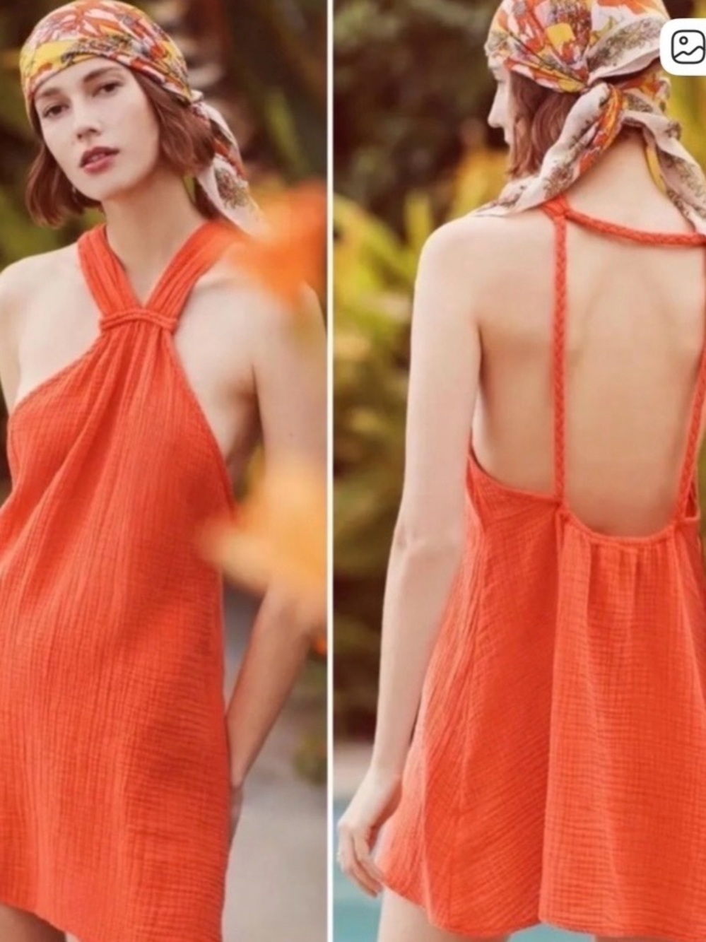 Anthropologie Braided Halter Mini Dress Orange Beach Pool ANTHRO Large NWT